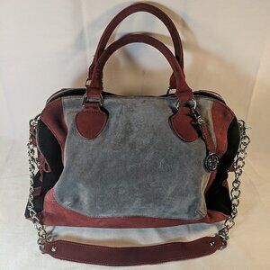 Audrey Brooke Suede Leather Paramount Red Gray Black Purse Shoulder Strap Bag